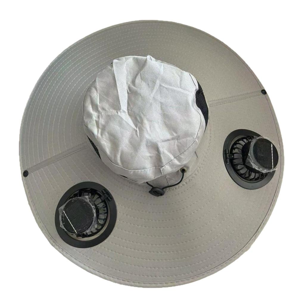 Unisex Outdoor Wide Brim Sun Hat with Fan for Hiking Camping Summer Comfortable Llightweight Rechargeable Cooling Cap