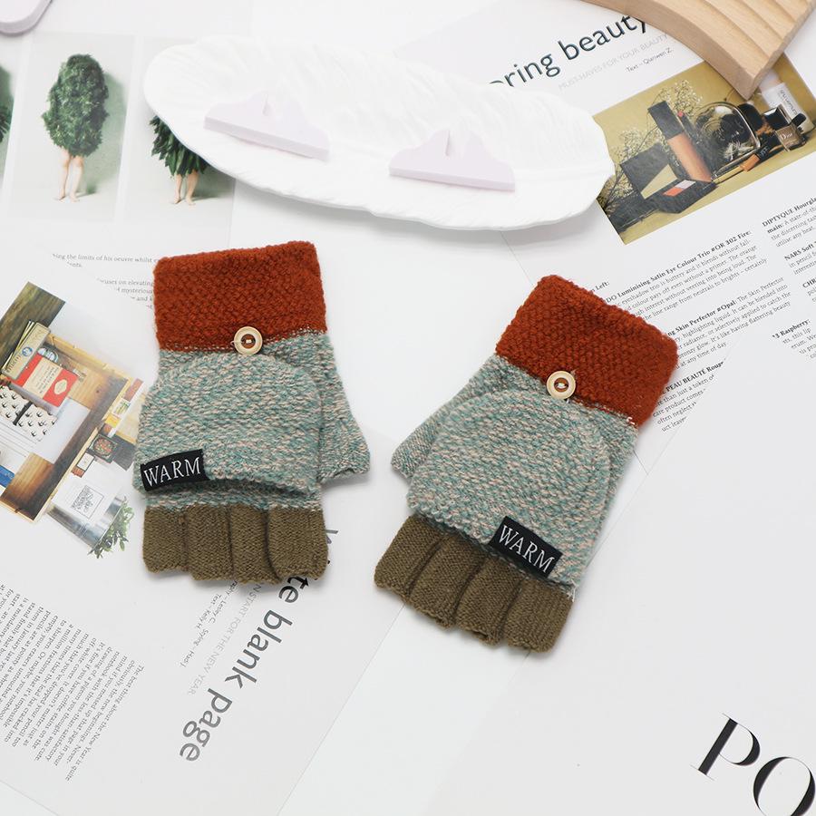 Zimní bezprsté rukavice s odklápěcím vrškem v korejském stylu - Unisex, kreslený design, kompatibilní s dotykovou obrazovkou, ideální pro psaní a ťukání