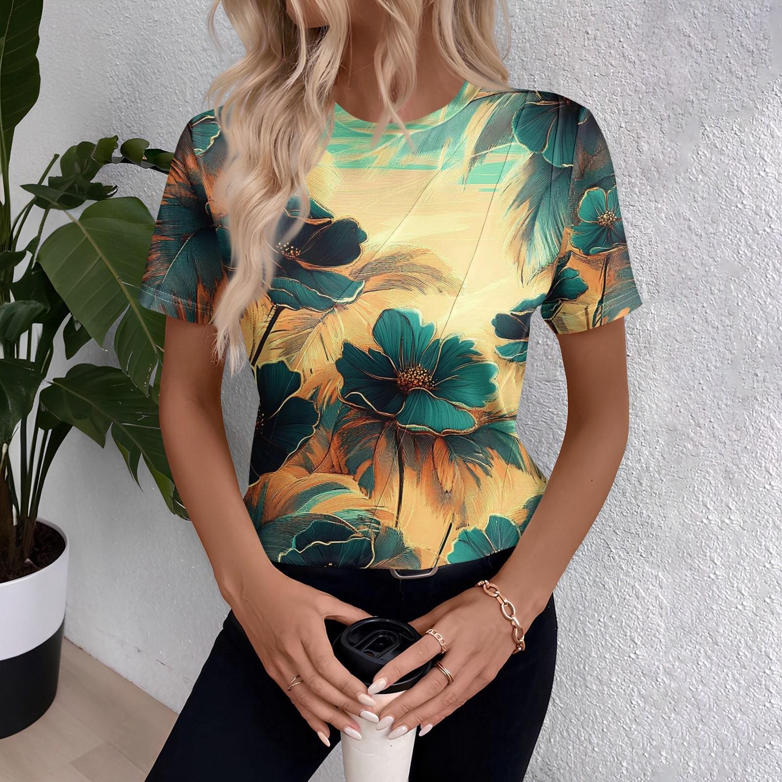 

Women s Short Sleeve Tops Pleated Neck Loose Fit T-Shirt XXXL