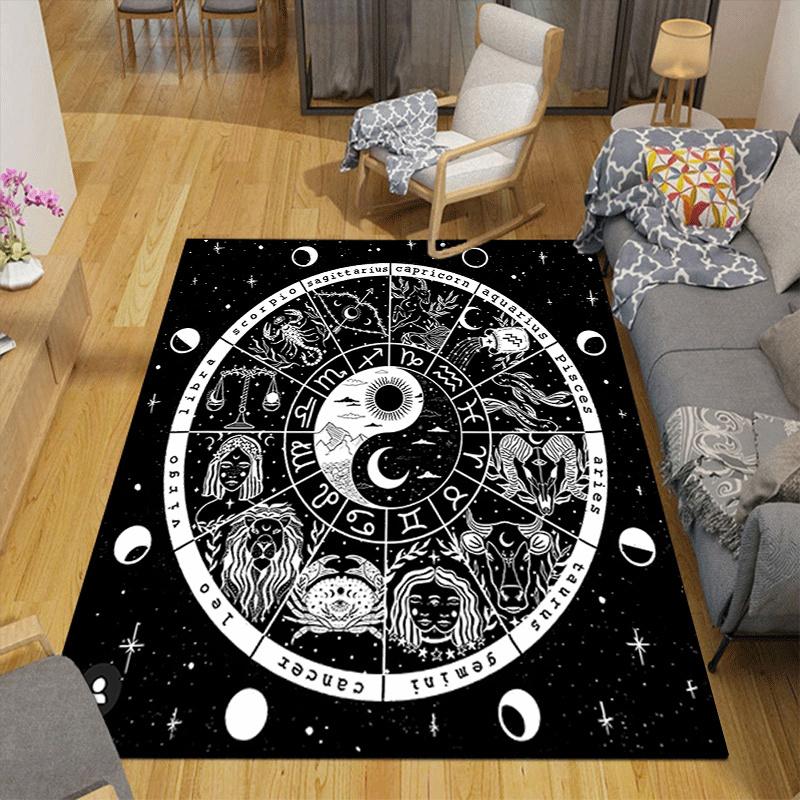 1pc Zodiac Print, Design Indoor Area Rug - Soft, Anti-Slip, and Durable Gaming Room Decor for Bedroom, Living Room