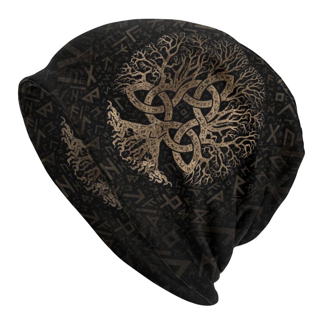 Custom Winter Warm Bonnet Homme Knit Hats Tree Of Life With Triquetra On Futhark Beanie Cap Vikings Beanies Caps Unisex WoUnisex