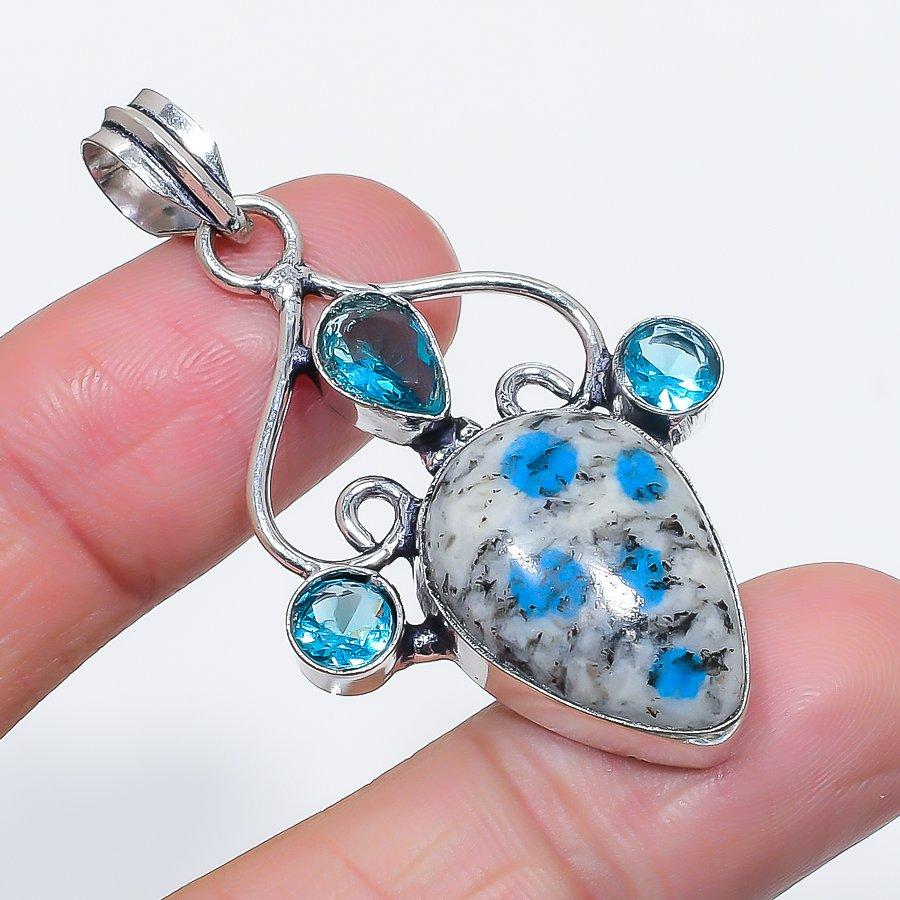 

Natural K2 Blue Azurite, Topaz 925 Sterling Silver Jewelry Pendant 2.09 i3M03