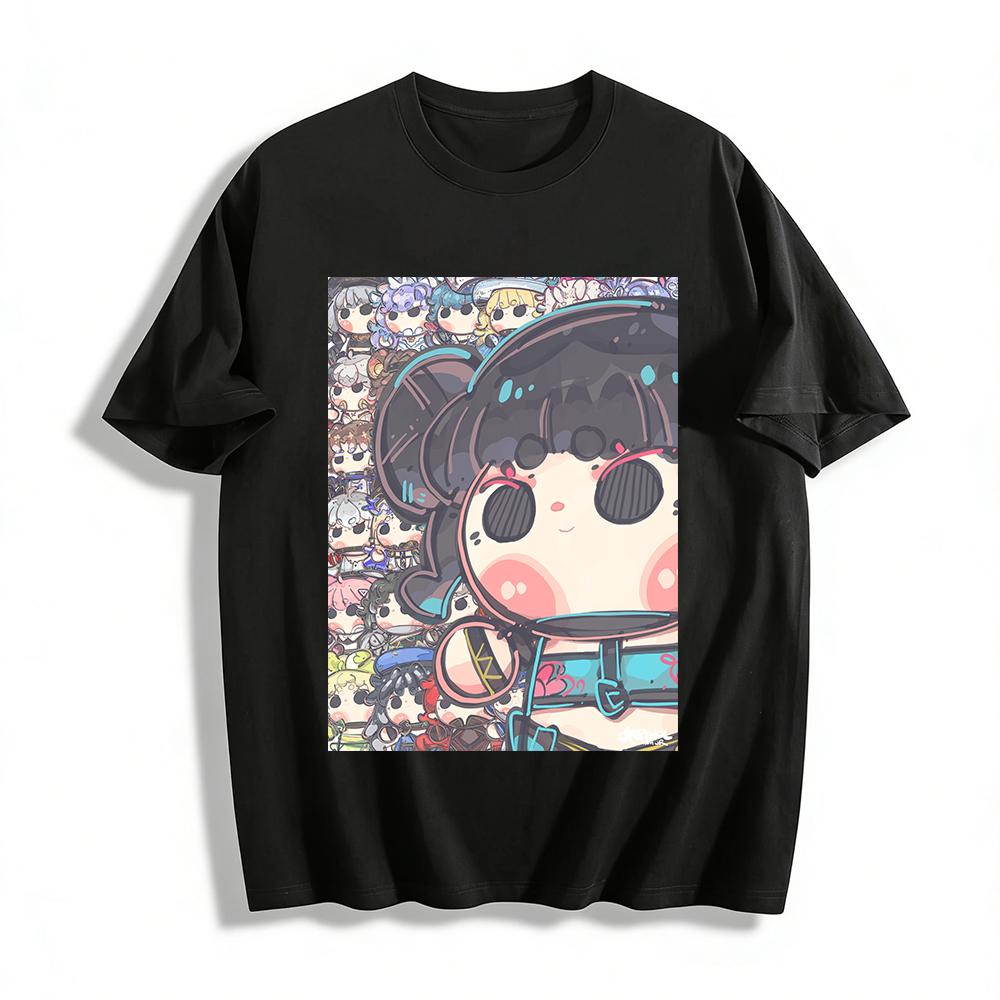 Cute Chibi Style Anime Characters Graphic Tshirt Trendy Cartoon Loose Casual Unisex Top Pure cotton T-shirt