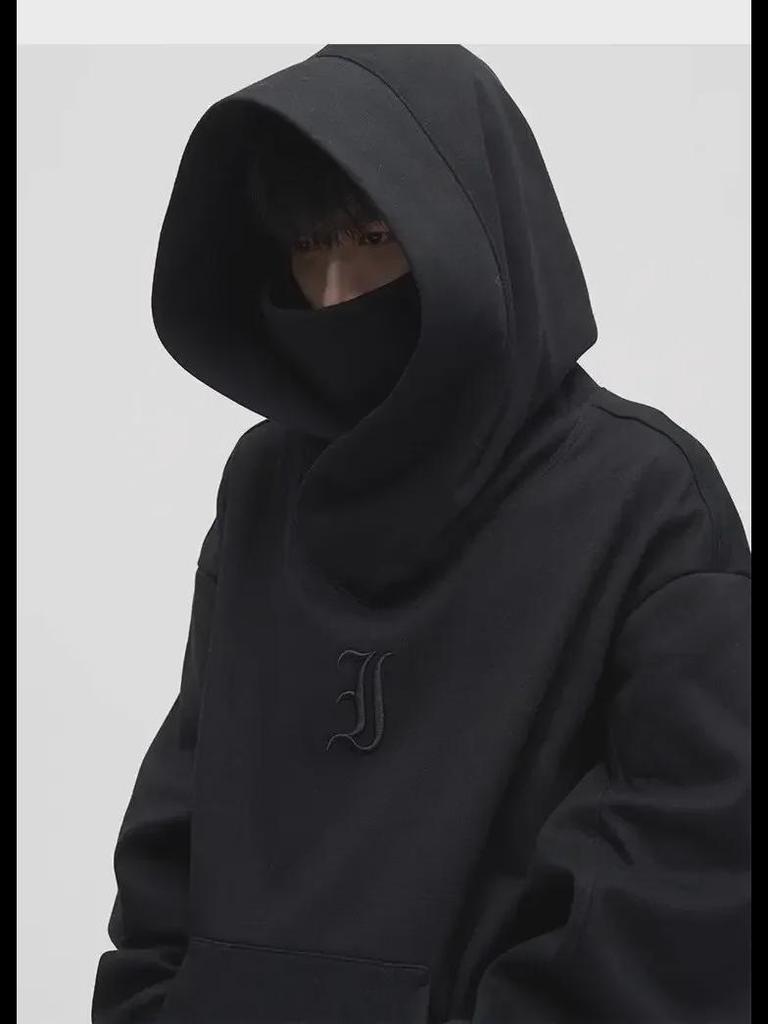 Retro-Kapuzenpullover aus Samt mit hohem Kragen für Herren im Übergröße – Jacke im Heavy-Industrial-Stil