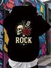 Rock Band Graphic Hoodie - Skull & Rose Design