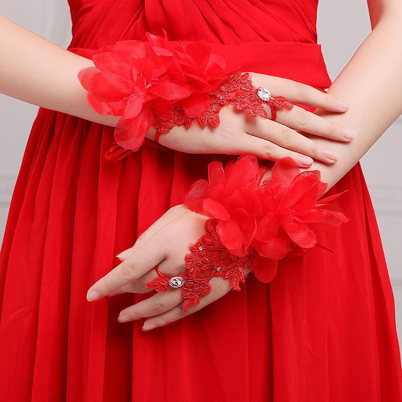 Gants de mariage mariée voiture de mariage os fleur bijoux manches courtes photographie de mariage robe rétro gants Qipao