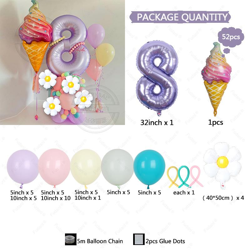 5pc/set Flower Balloons Tower 32inch Purple Number Balloon for Kids Adults Happy Birthday Party Decoration DIY Party Supply