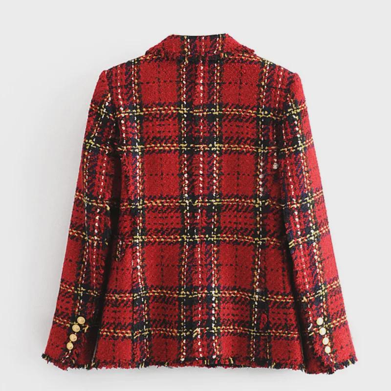 Dámské podzimní sako evropského a amerického střihu, slim fit, bavlněné, kostkované, s dlouhým rukávem