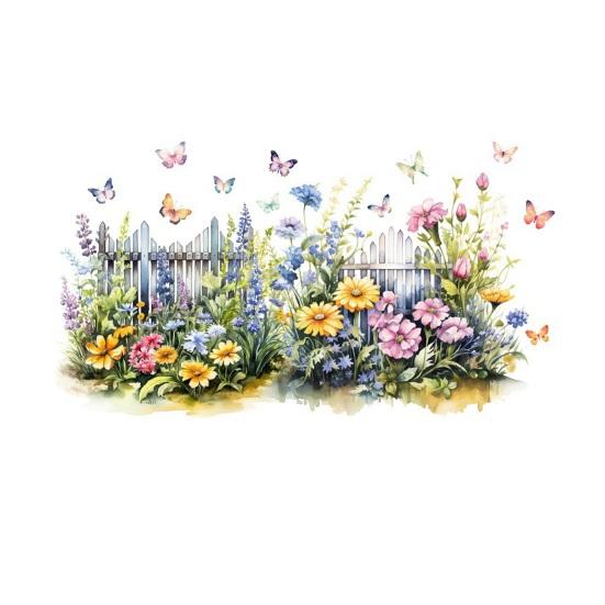 

Spring Wildflower Fence Wall Sticker Colorful Butterfly Floral Wall Murals Removable Peel