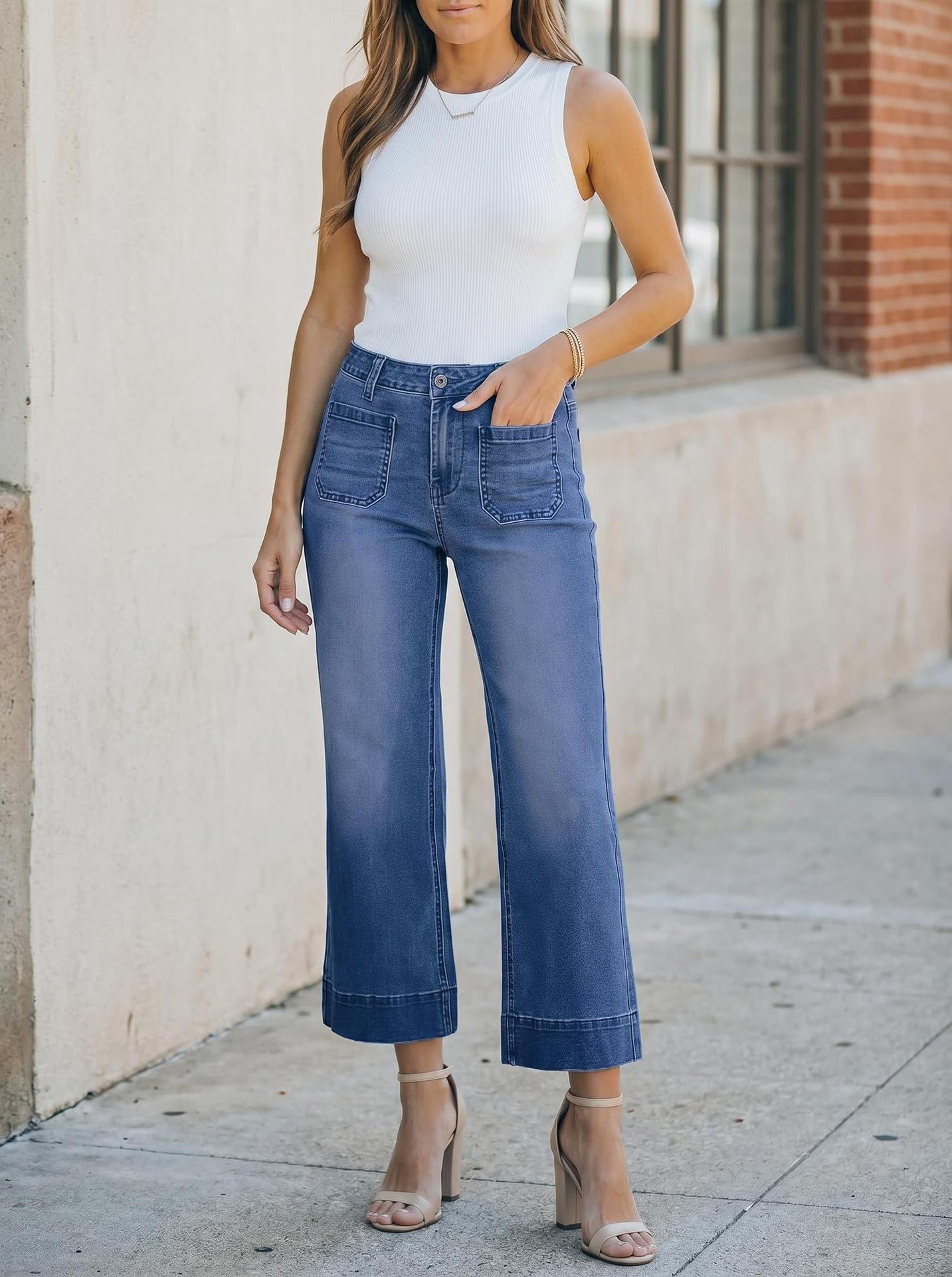 European and American Hot-Selling Women s Straight Wide-Leg Jeans Large