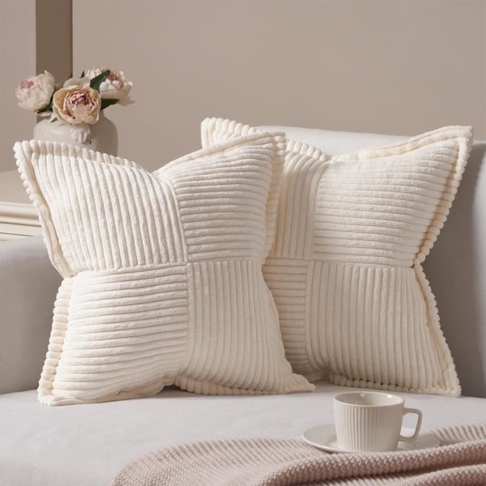 Lot de 2 housses de coussin 45 x 45 cm en velours côtelé Blanc