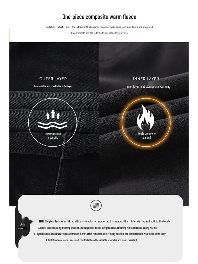 2025 Boys' Plush-Lined Denim Fleece Pants - Winter Wear for Teens and Kids