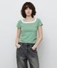 MONGDOL Square Neck Striped Short Sleeve T-Shirt Green Mdts098Green