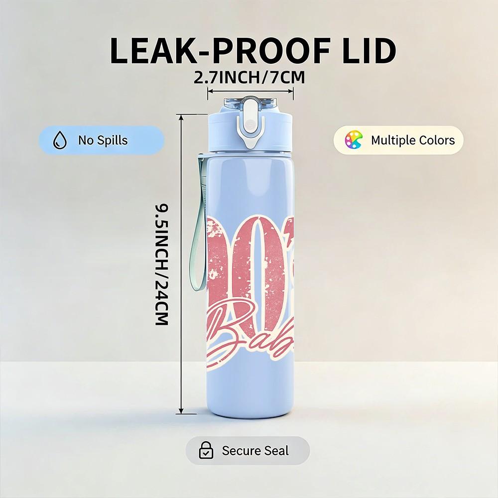 1PC Retro 90s Vintage Letter Text Print 750ml Color Plastic Sports Water Bottle Leakproof Flip Straw Lid Suitable for Sports Office Home Use