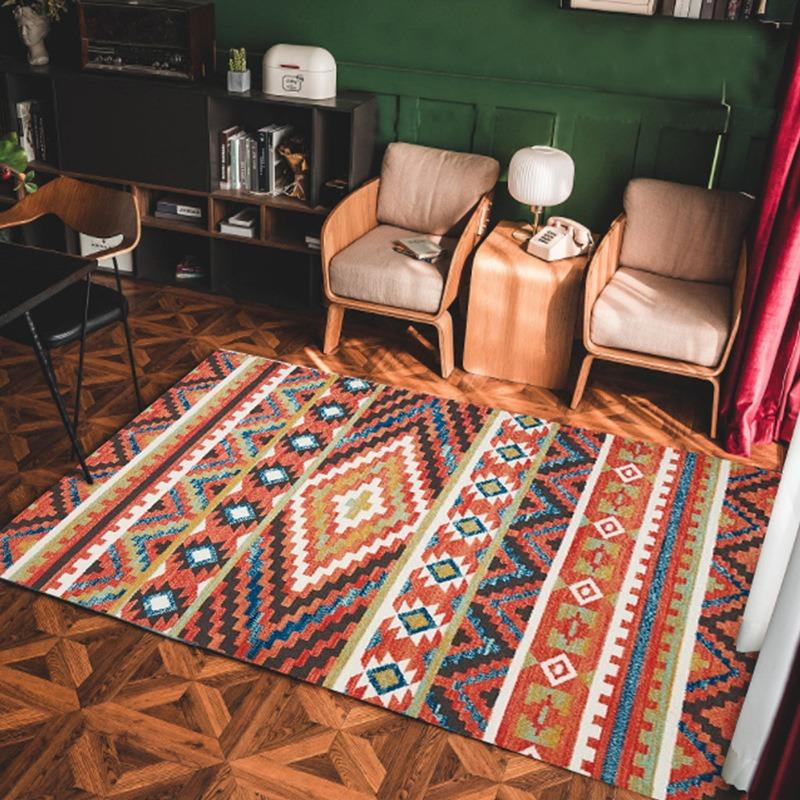 Červené geometrické koberce Složitý vzor Diamantové hvězdné motivy Vintage styl Protiskluzový Koberec do obývacího pokoje Domácí dekorace