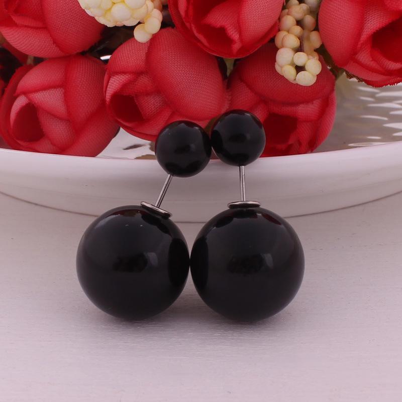 1Pair Earrings Round Ball Size Double-headed Pearl Pendant Ear Clip Gorgeous