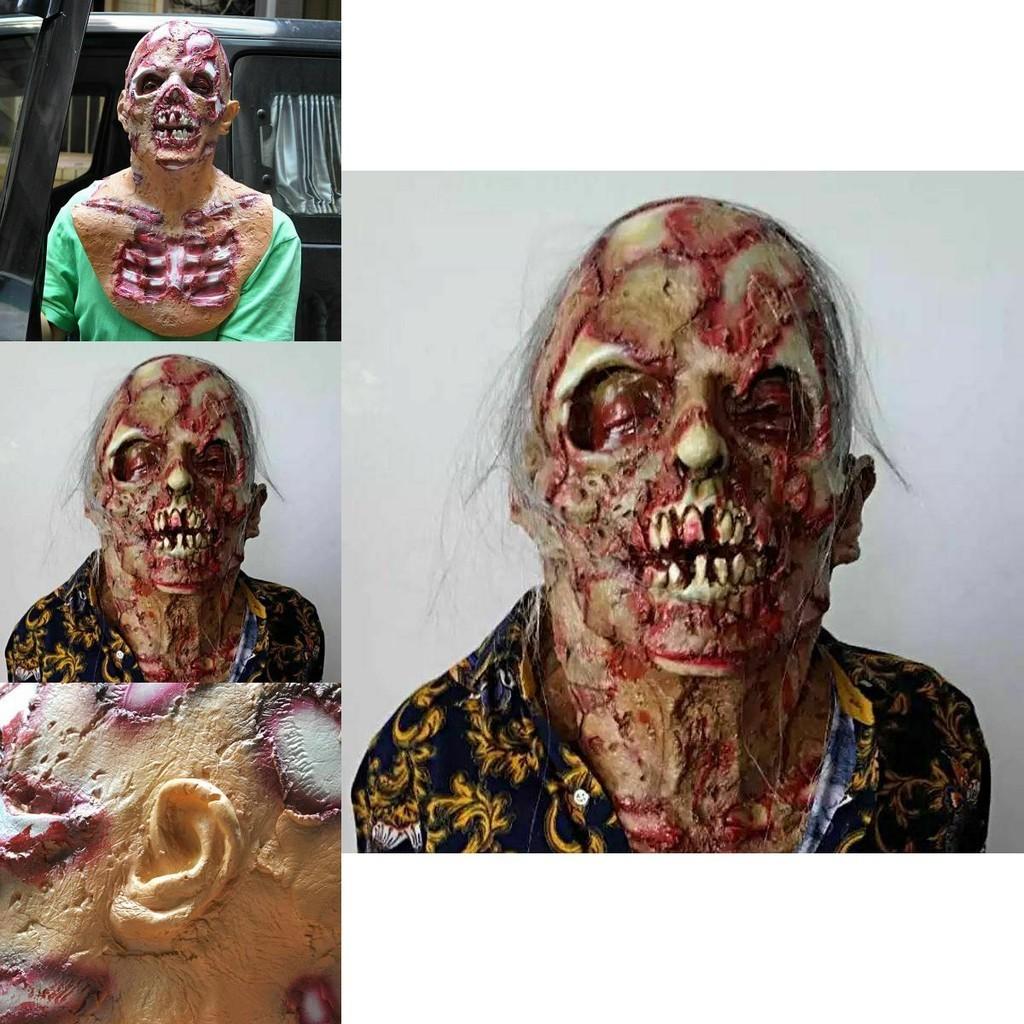 Bloederig en griezelig Halloween volwassen zombie masker voor een eng volledig gezichtseffect
