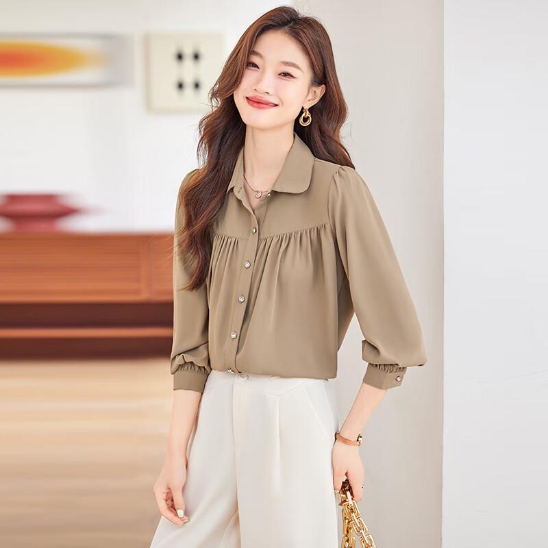 Women s Peter Pan Collar Long Sleeve Office Blouse L