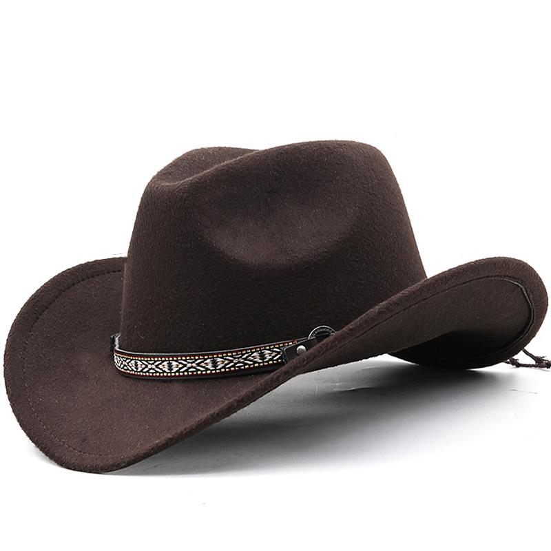 European and American fashion woolen top hat women's webbing hemmed cowboy jazz hat autumn and winter English felt hat men's cowboy hat felt hat
