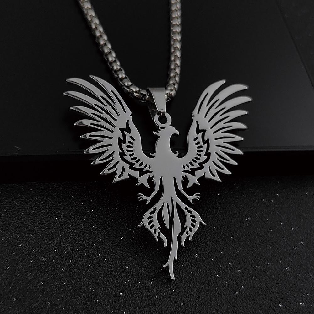 Fashionable and Simple Firebird Phoenix Necklace Daily Titanium Steel Pendant Jewelry for Men and Women