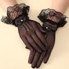 Women Thin Fishnet Mesh Driving Gloves Black White UV Protection Ruffle Lace Gloves