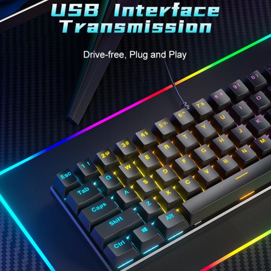 61-клавишная механическая клавиатура с эффектами RGB-подсветки, эргономичный дизайн, регулируемая универсальная проводная игровая клавиатура Plug-Play