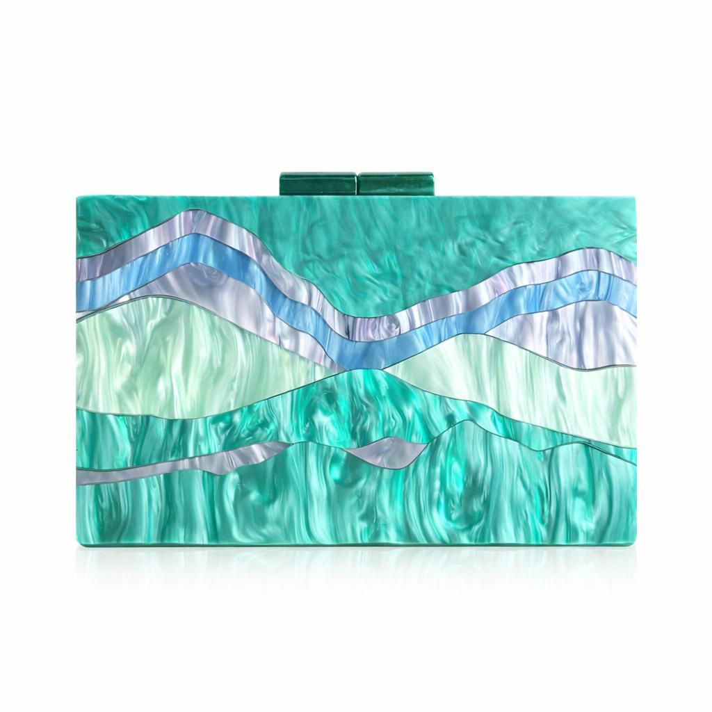 

Women S Contrasting Color Splicing Acrylic Dinner Bag Shoulder Diagonal Span Wedding Banquet Clutch Bag зелений
