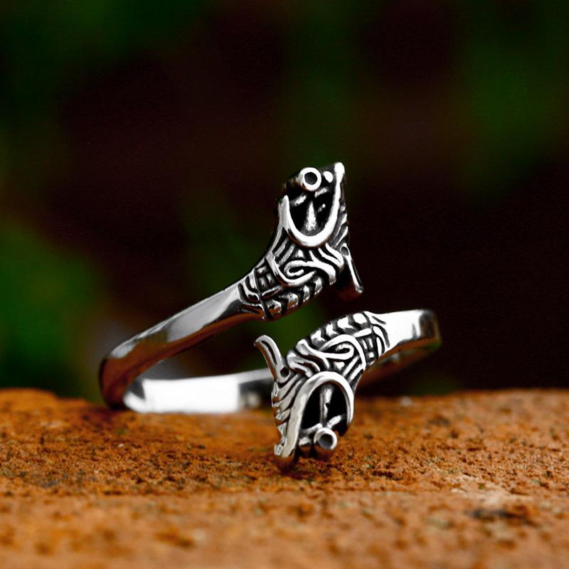 Minimalist Wing Design Stainless Steel Ring Vintage Viking Style Titanium Steel Band