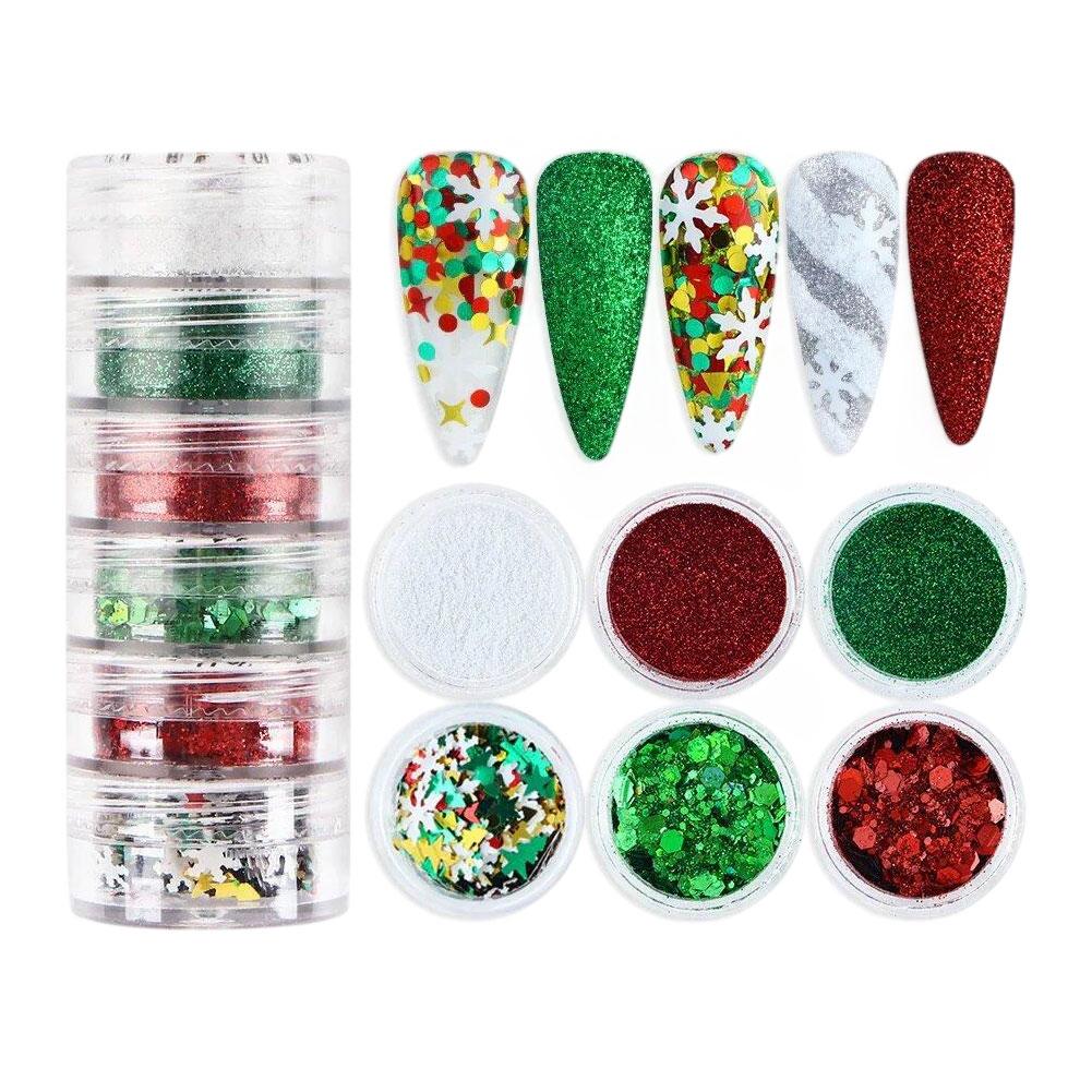 

6 Pcs/Set Christmas Glitter For Epoxy Resin Filling Snowflakes Xmas Tree Sequin Fall Winter Diy Resin Molds Crafts Filler Making