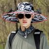 Unisex-Solar-Lüfterkappe, große Krempe, winddichter Riemen, USB-Aufladung, UV-Schutz vor Sonnenlicht, Camouflage-Print, hohles Netzgewebe, Outdoor, Angeln, Camping