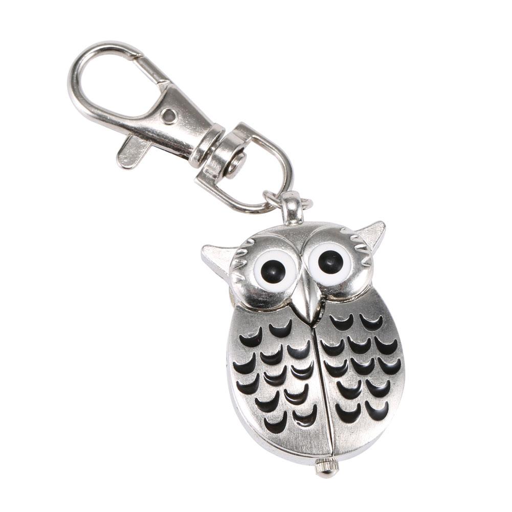 Vintage Numerals Quartz Pocket Watch Owl Shape Watch Sliver Case Necklace Pendant Keychain Clock Chain Mens Women Christmas Gift