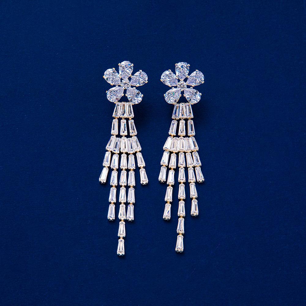 Luxury Six-Pointed Star Tassel Zirconia Earrings for Weddings