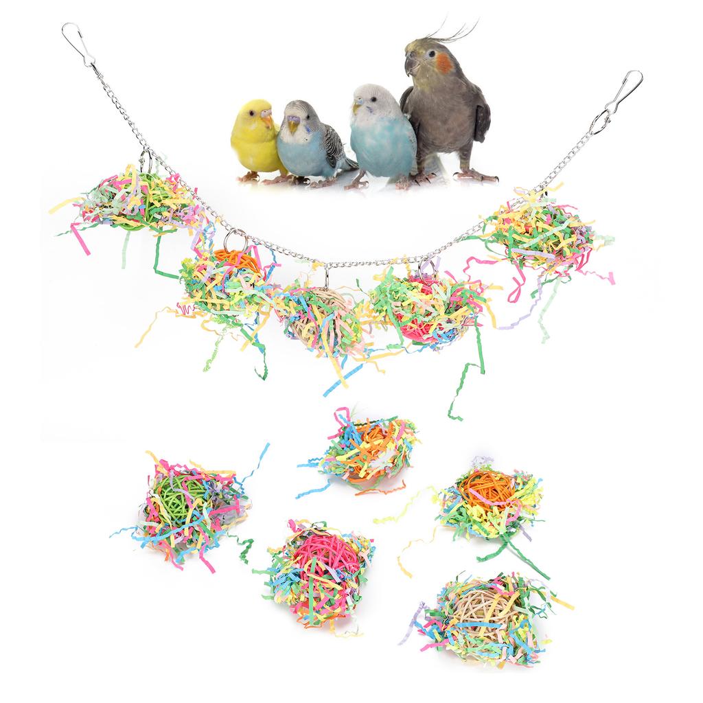 10pcs Bird Hanging Cage Toys with Chain Parrots Biting Chewing Toy Accessory Colour Mixture