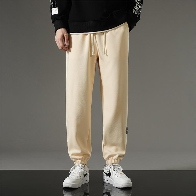 Men's Versatile Solid Color Casual Pants for Autumn and Winter Breathable Plus Velvet Thickened Sports Fashion Nine-point Outdoor Loose Trousers
