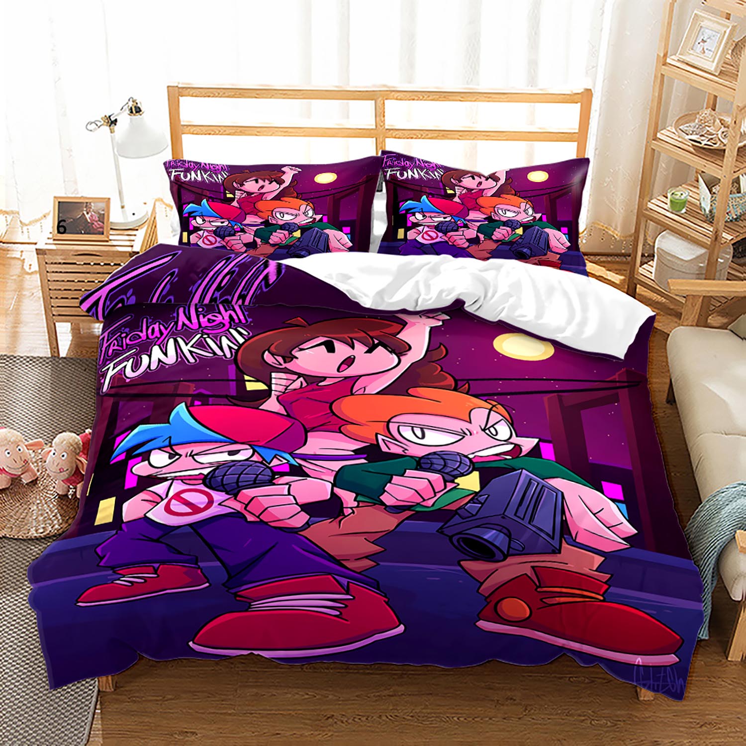 

3D Friday Night Funkin Cartoon Bedding Set Comforte Duvet Cover Set Bed Linen Twin Queen King Single Size Home Decor Kids Kawaii EU Single(135*200cm)3pcs