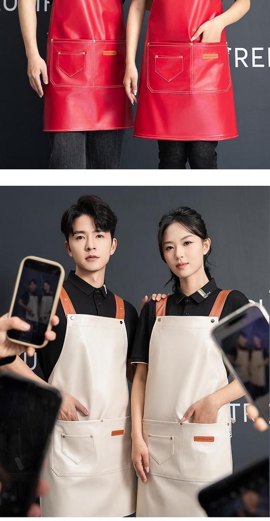 Women's Waterproof PU Leather Apron for Catering, Seafood, and Kitchen Use