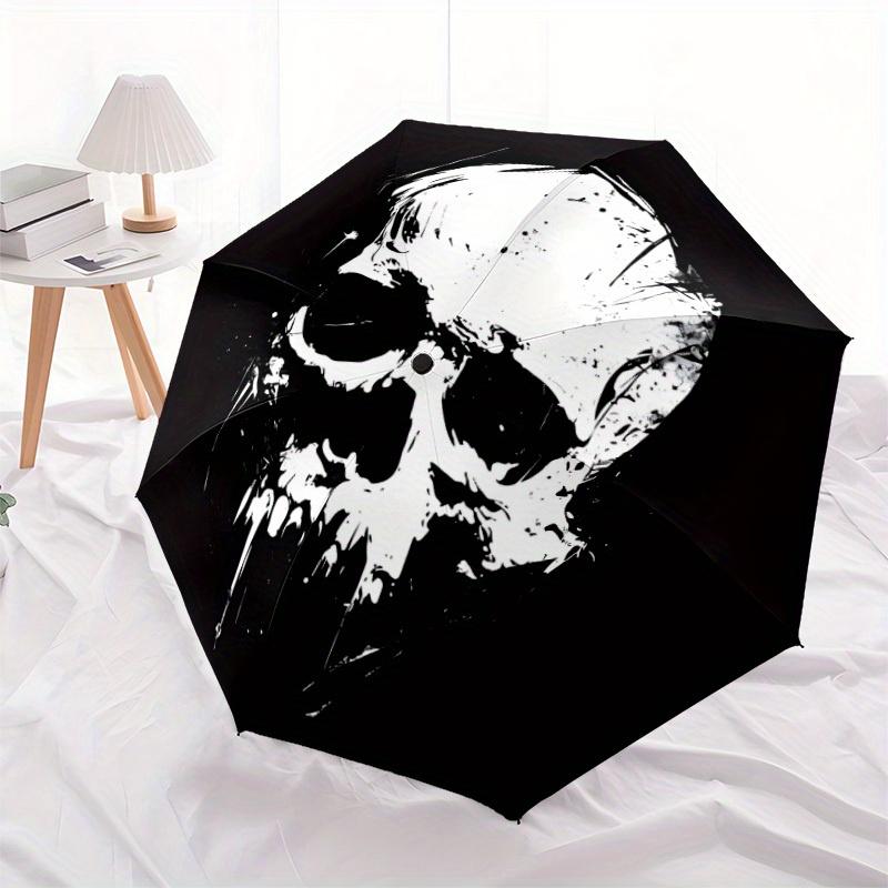1pc Skull Art Automatic Open/close Folding Compact Umbrella, 8-Rib Sturdy Canopy, Lightweight Portable, Everyday Use, Gift, Outdoor Umbrella, Travel E