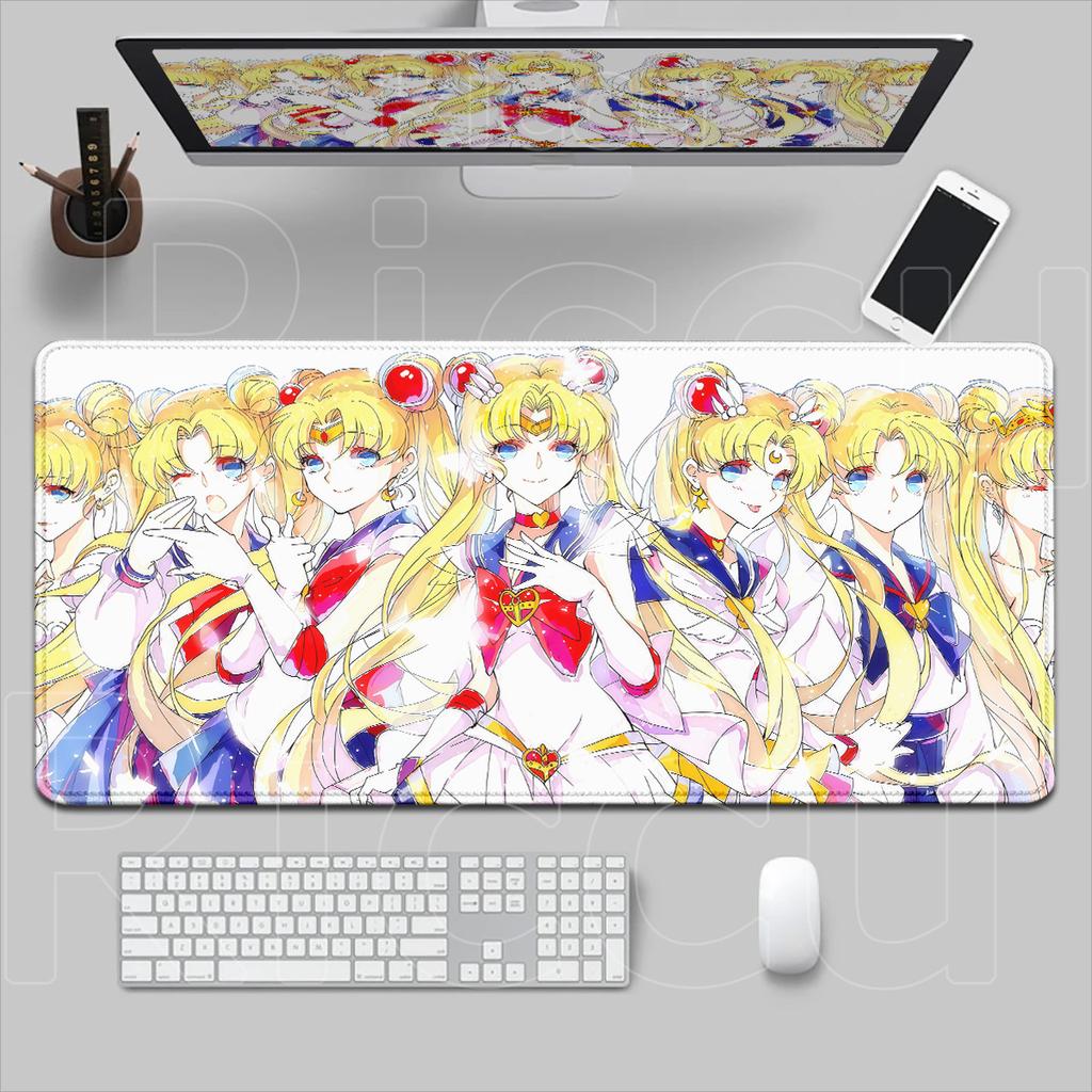 Kawaii Girl Locking Edge Office Desktop Mat Computer Carpet XXL Sailor Moon Washable Mousepad Gaming Laptop Keyboard Accessories