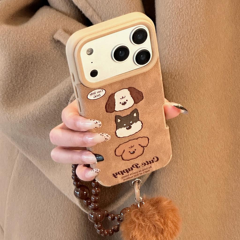 Suede for Iphone16 Apple 17promax Mobile Phone Case Retro Cartoon Puppy 14 Lanyard 13 Soft Cover