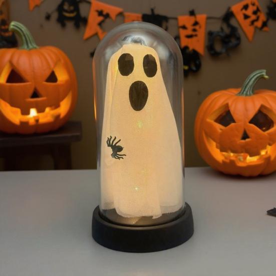 Halloween Ghost Decoration Lighted Ghost in Glass Dome Cloche Cute