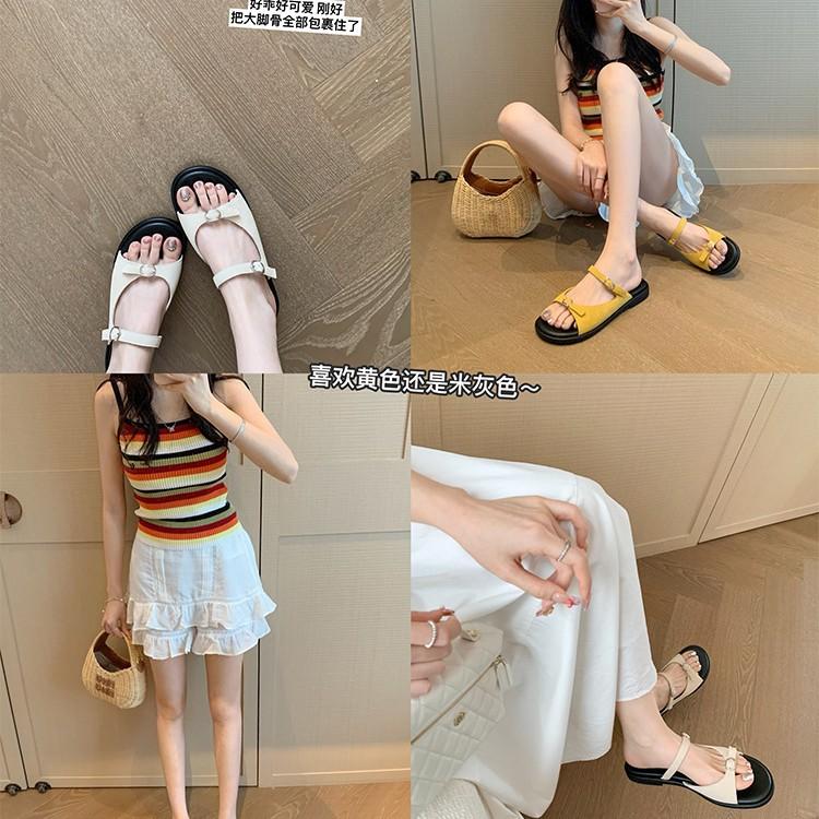 [Su Yinyin of the same style] Small buckle drag~ DU home design holiday casual flat-bottomed slippers women's sandals outside summer wear