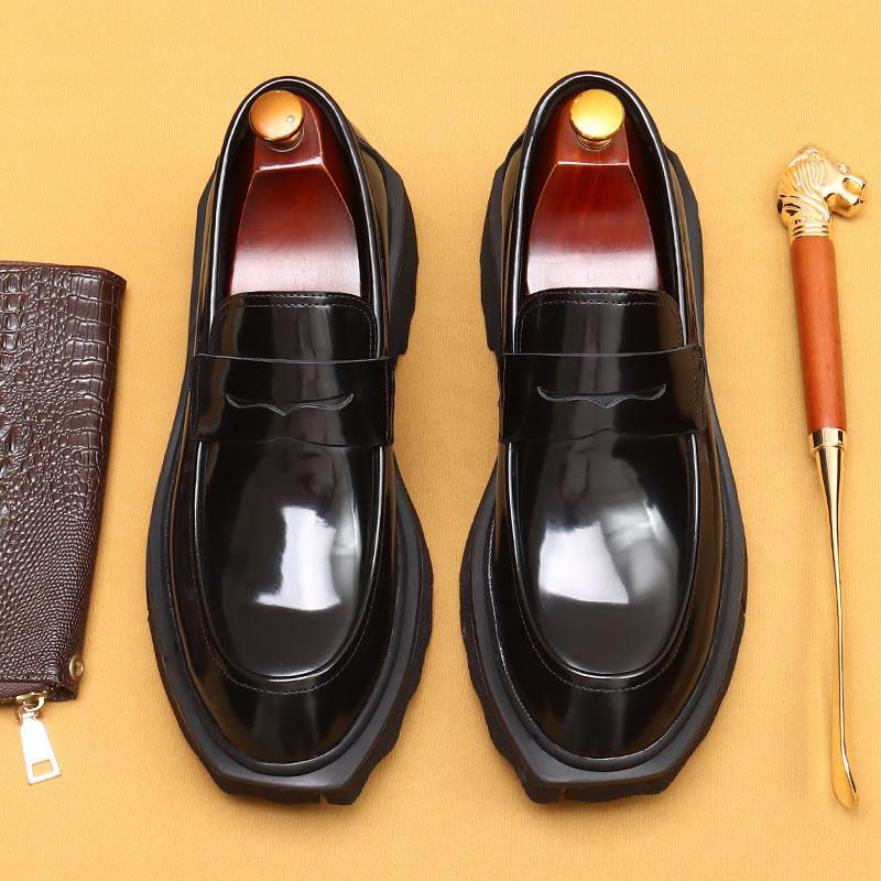 Ein-Pedal-Lederschuhe Herren Weiches Leder Business Casual Schuhe Plateau Britische Loafer
