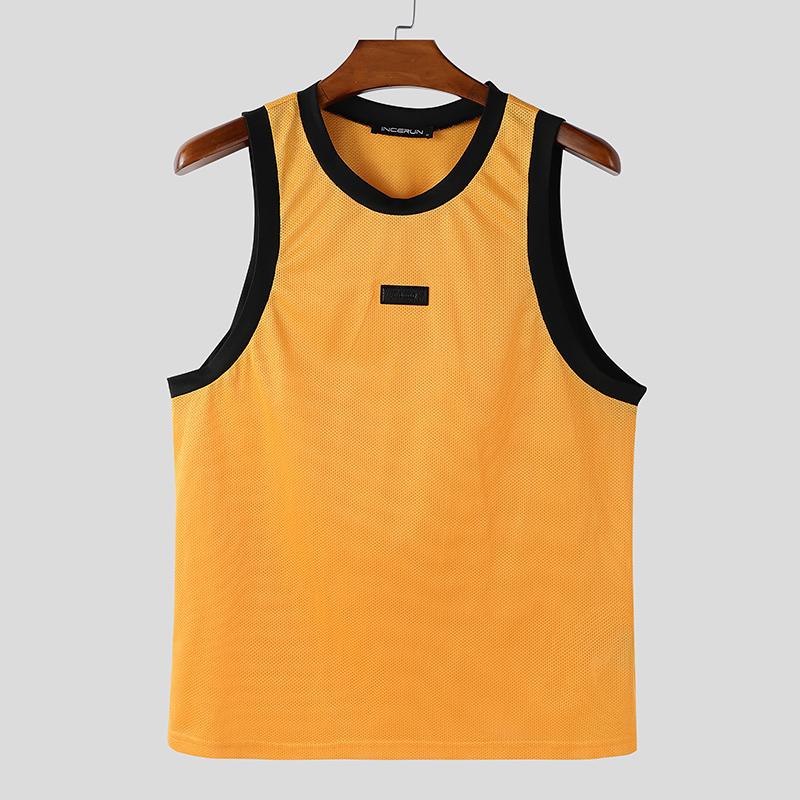 INCERUN Men Round Neck Sleeveless Casual Sport Loose Tank Tops Undershirts XL жёлтый