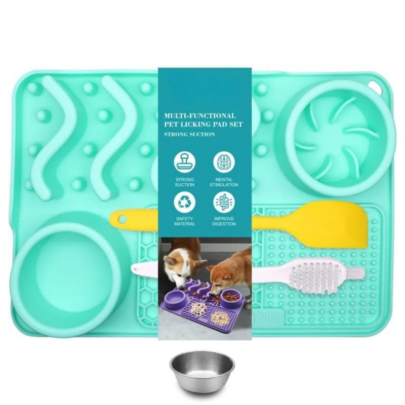 

Slow Feeder Mat for Pets - Non-Toxic Silicone (Turquoise) Upgraded Anxiety and Boredom Relief Tool with Aluminum Bowl,17x11x2 in 17in x 11.5in бірюзовий