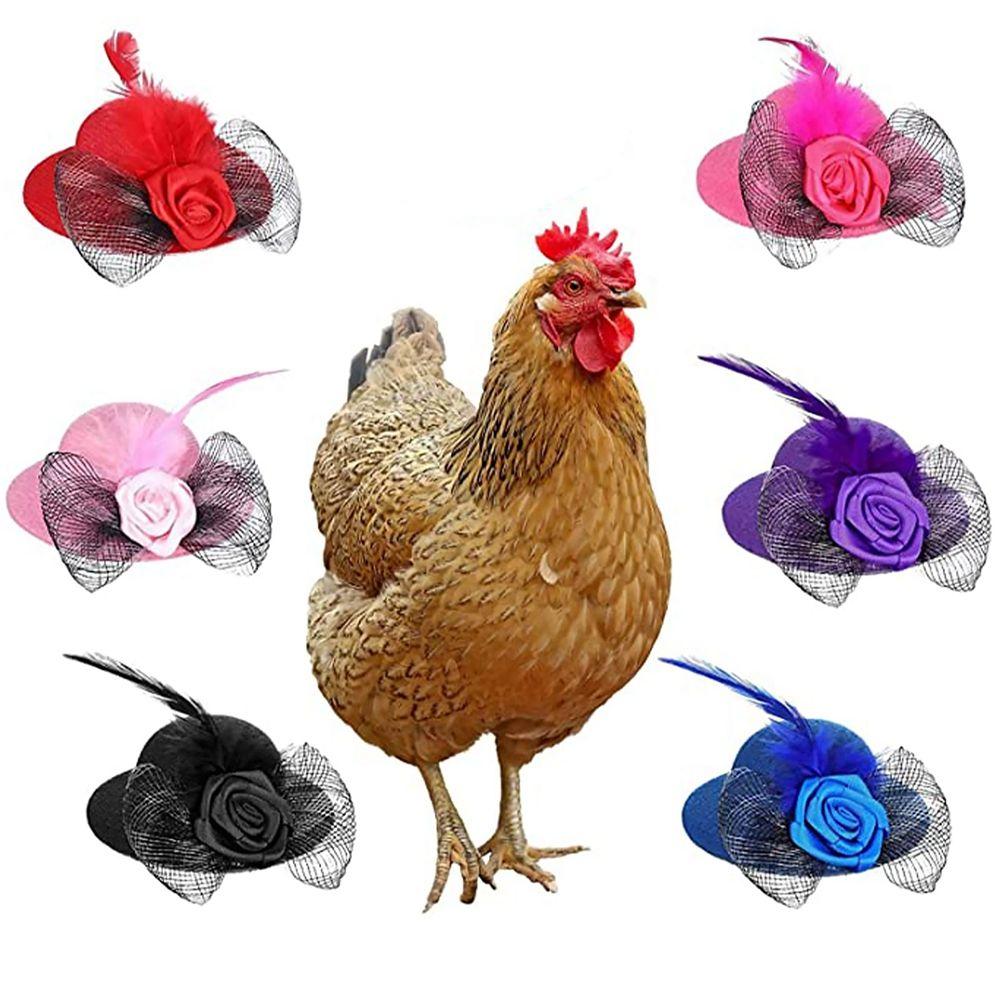 

6 Piece Funny Feather Top Rooster Duck Parrot Small Pet Chicken Hat Show Costum Chicken Accessories A
