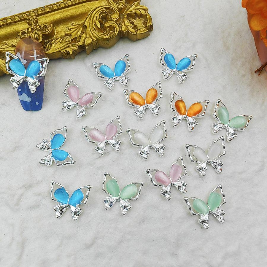 Luxury 3D Silver Cat Eye Butterfly Nail Art Rhinestones
