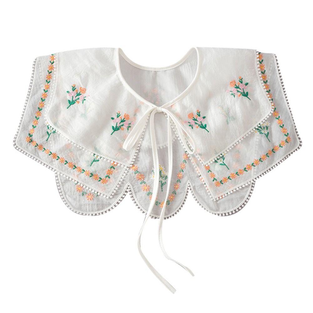 Countryside Style Embroidered Floral Fake Collar Embroidery Doll Lapel  Scarf Accessories