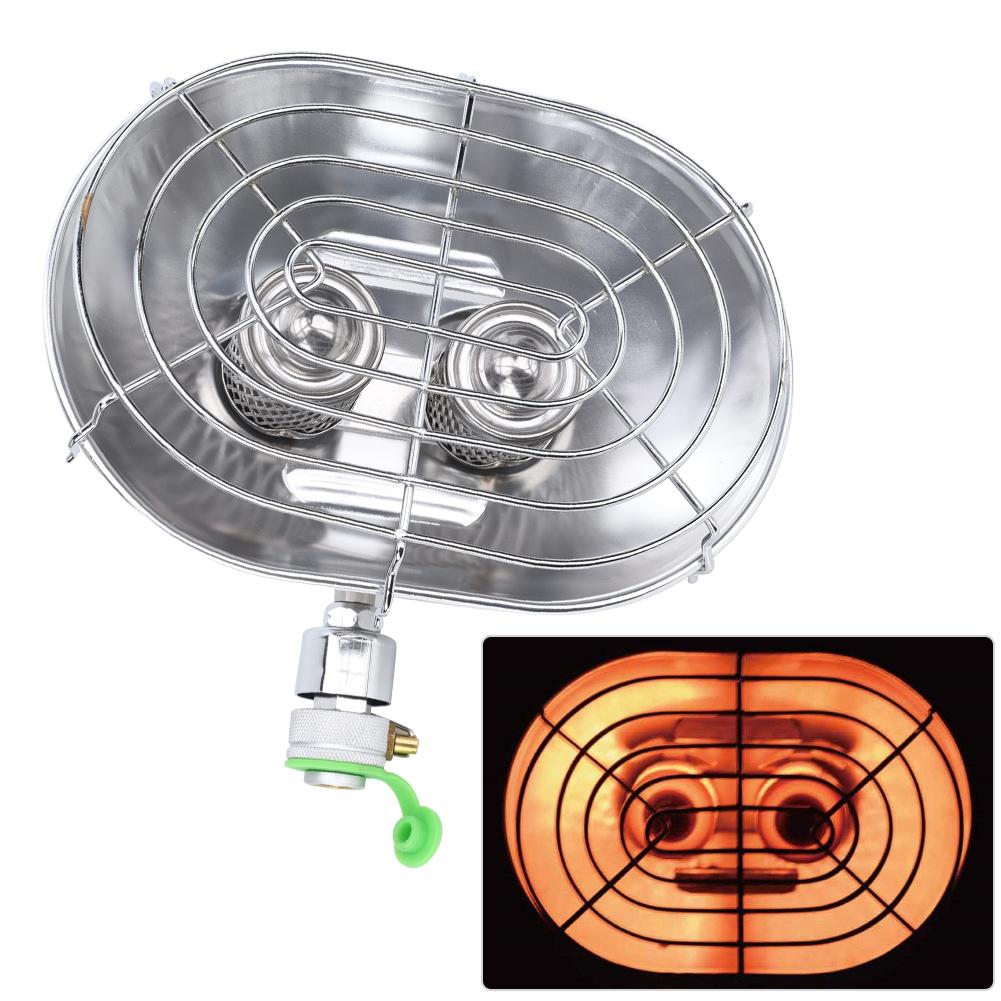 BRS H22 1PCS Stainless Steel Silver Butane Gas Stove Double Head Portable Heater for Outdoor Camping Night Fishing