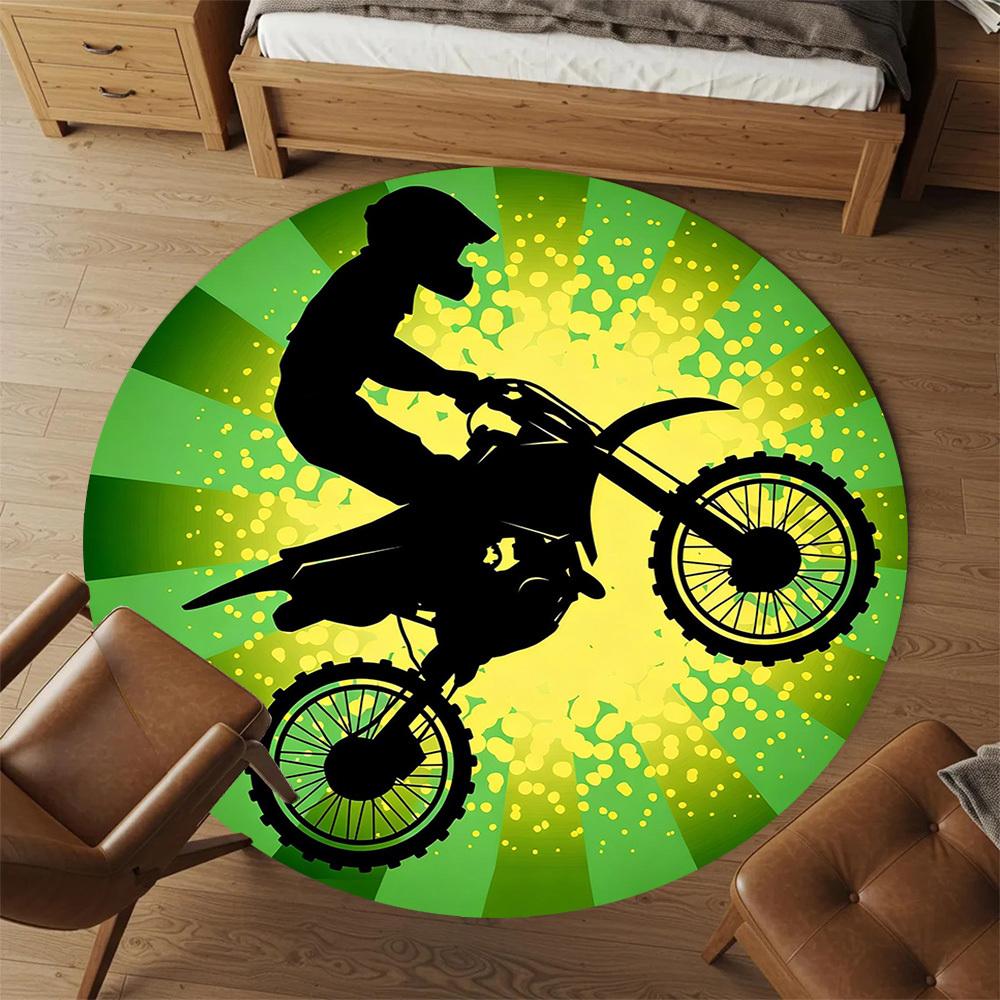 1 Stück Motorrad-Stuntfahrer Runder Stuhlmatte Büro Teppich - Rutschfest, Bodenmatte für Büro, Schlafzimmer und Innendekoration p127281