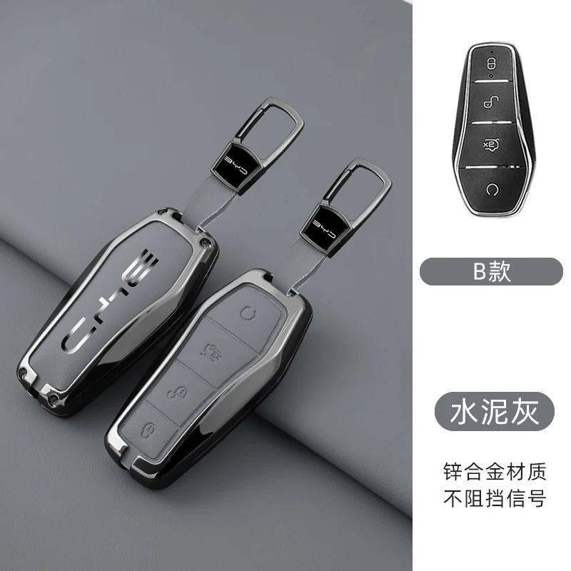 Alloy Leather Car Key Case Cover For Byd Song Plus Atto 3 Han Ev Tang Dm Qin Seal Dolphin Remote Fob Holder Keychain Accessories